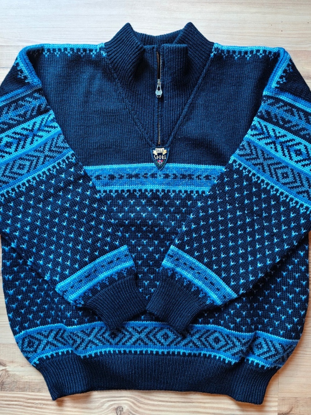 Vintage Dale of Norway Sweater Mens Large Wool 1/4 Zip Collar Chunky Fair Isle